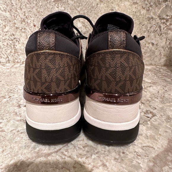 Michael Kors black and gold sneakers brown and beige MK print on back - Picture 4 of 5